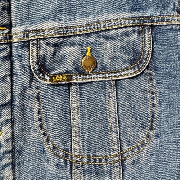 Lee Denim Jacket Mens L Faux Fur Linen Collared Jean Pockets Warm Button Up - Picture 4 of 10
